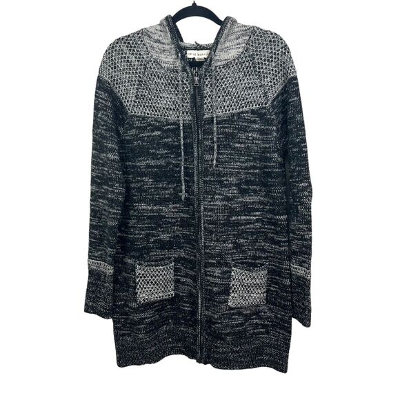 Anthropologie If It Were Me Women Wool Hooded Cardigan Sweater Zip Black Sz XL - Picture 1 of 6